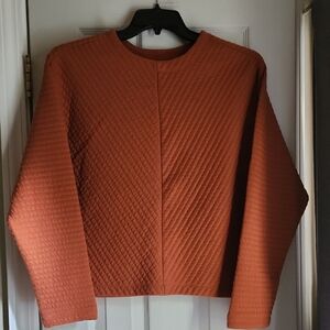 A New Day Orange Crew Neck Sweater with Diagonal Ribbed Design